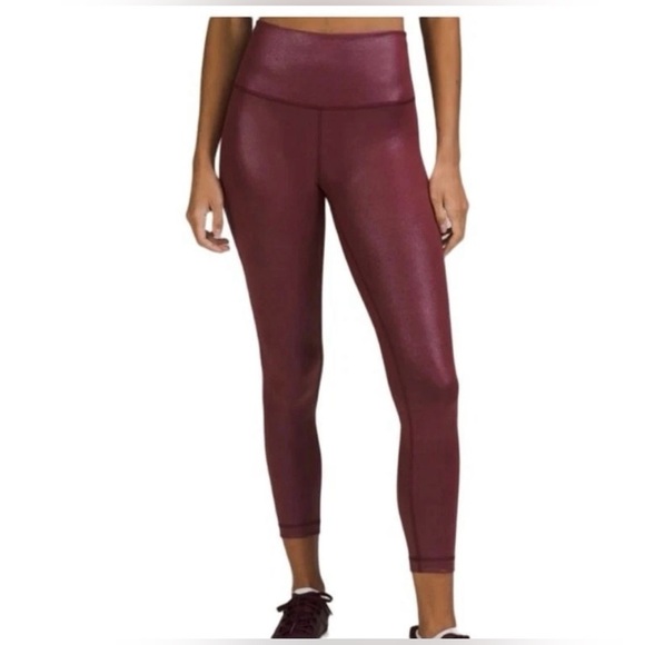 Lululemon Women’s Burgundy Faux Leather Leggings High Waist Liquid Look Size 10 - Picture 1 of 10